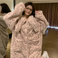 批发爱丽#秋冬季睡袍女款加厚长毛<b class='q'>绒</b><b class='q'>睡衣</b>中长款保暖家居服单袍