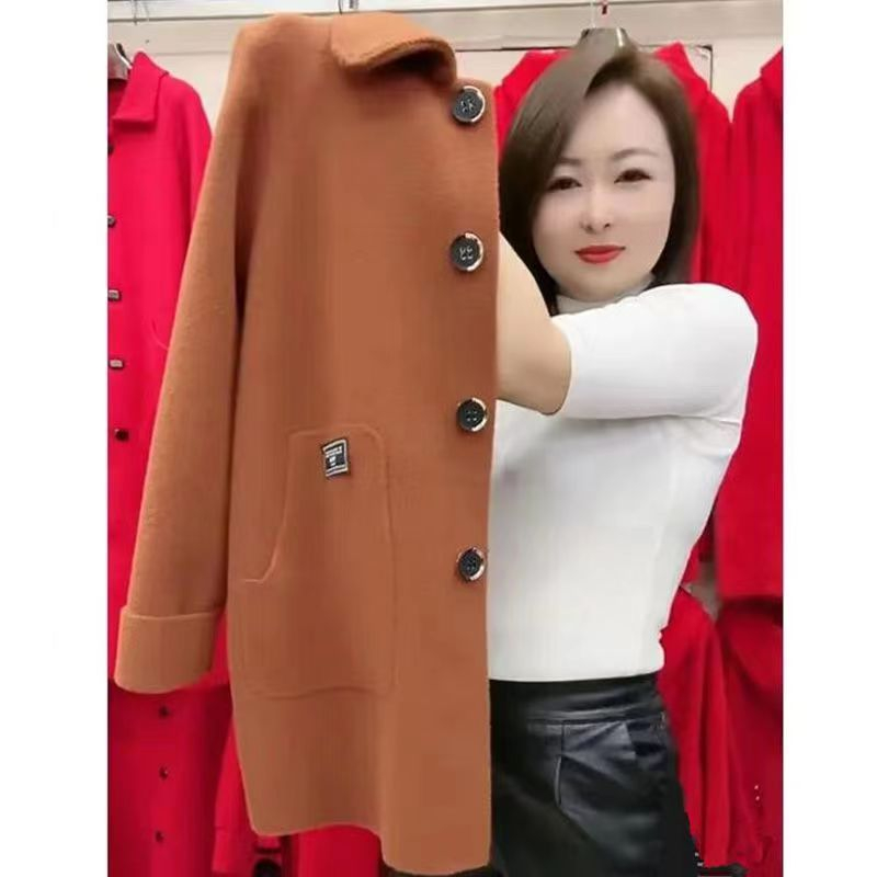 Spring and autumn new imitation double-sided woolen coat for middle-aged and elderly women, loose large size mother's wear, high-end versatile woolen coat for women