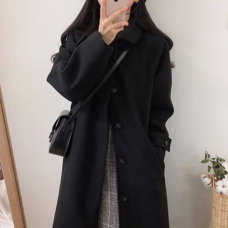 2023 new autumn and winter Korean style loose slimming thickened knee-length woolen coat large size woolen coat women's mid-length