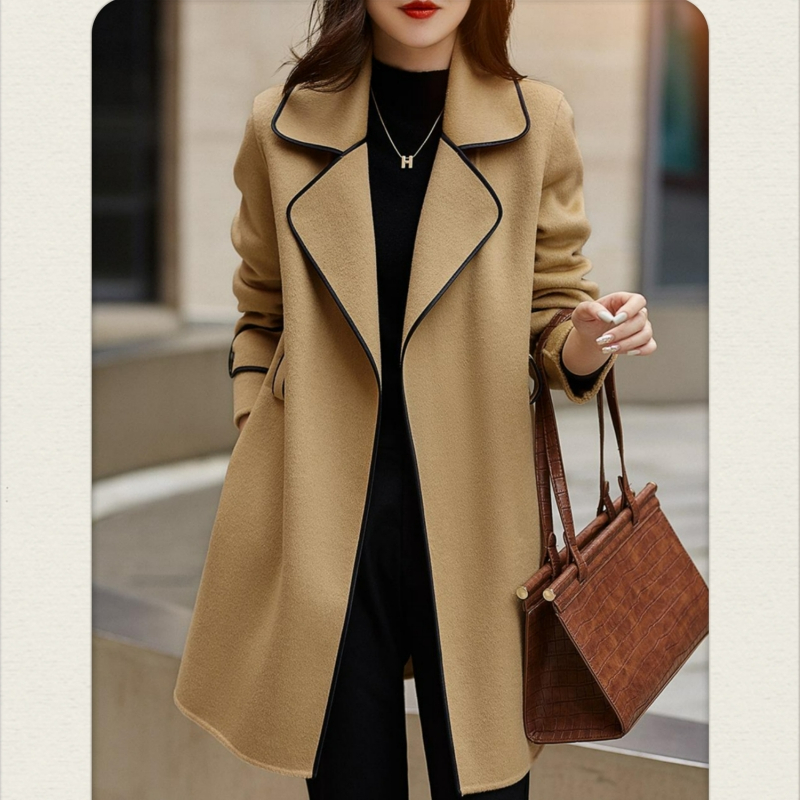2023 autumn and winter new fashion loose silhouette warm handmade lace high-end woolen coat mid-length coat for women trendy