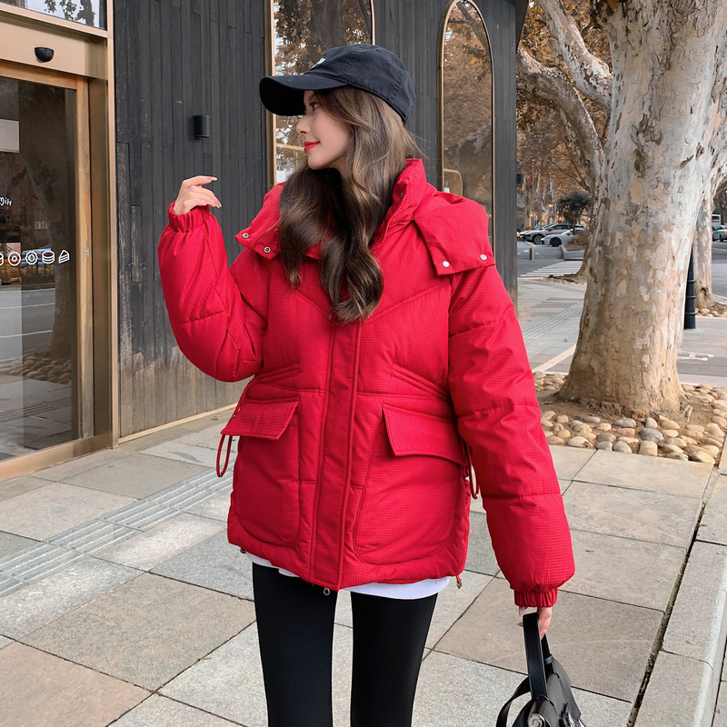 Actual shot of  new winter down jacket for women, short Korean style thickened bread jacket, loose and versatile hooded jacket