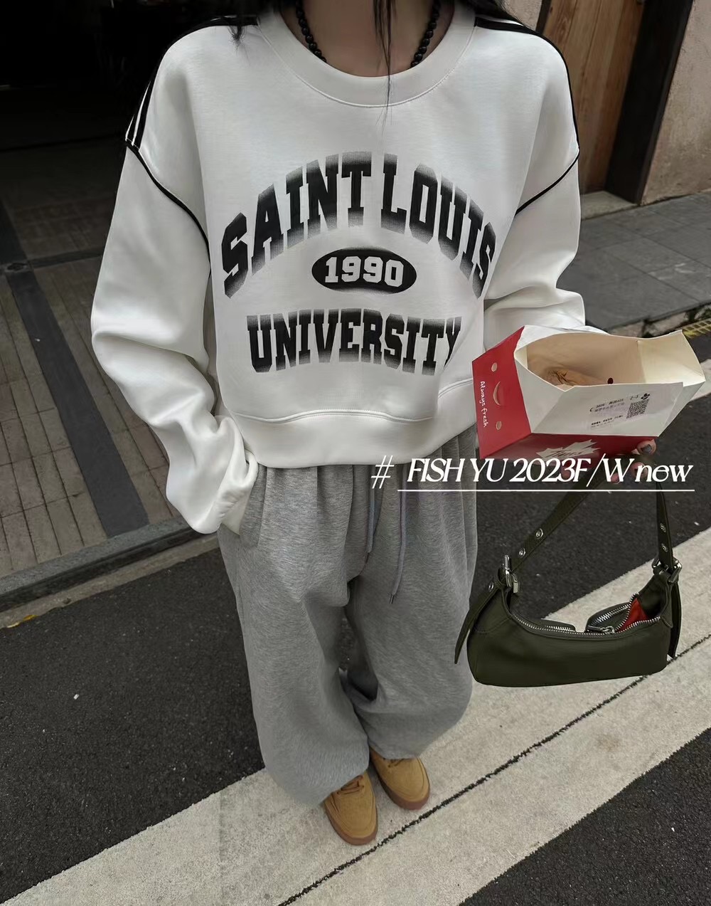 2023 Autumn and Winter New Sweatshirt Women's Round Neck Letter Print Short Retro Casual Sports Sweet Cool Style Long Sleeve