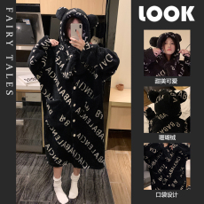 批发爱丽#秋冬季睡袍女款加厚长毛<b class='q'>绒</b><b class='q'>睡衣</b>中长款保暖家居服单袍直播款