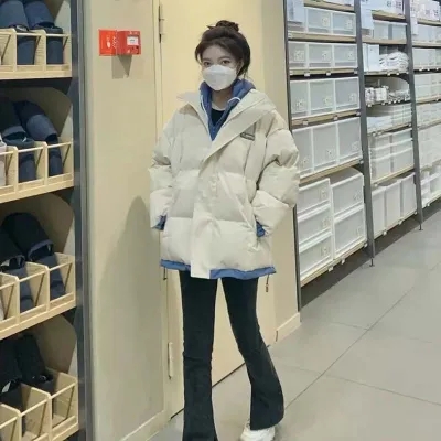 Small short down jacket for women 2023 winter new Korean style loose student bf thickened fake two-piece coat