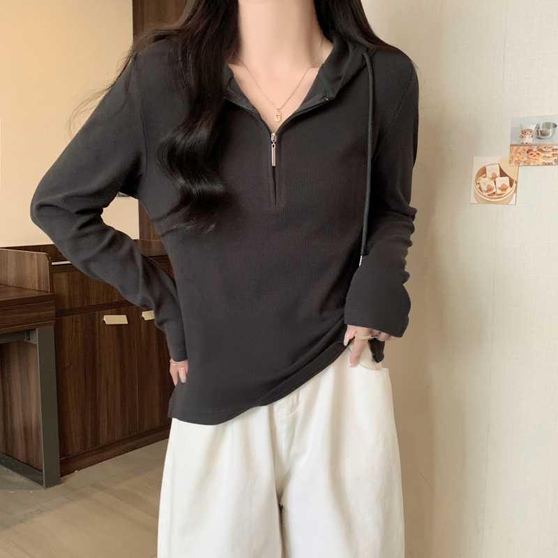 Actual shot of one-piece velvet 320g plus velvet autumn and winter hooded zipper long-sleeved T-shirt women's sweatshirt hoodie