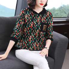 批发连帽长袖卫衣女2025年<b class='q'>春</b>秋大码女装宽松遮肉上衣中年妈妈洋气小衫