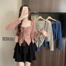 批发实拍<b class='q'>冬</b>日女友微胖mm新款收腰修身显瘦小众设计抽绳打底衫辣妹套装