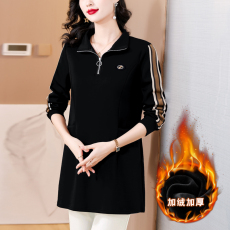 批发加绒加厚秋冬新款女士休闲连衣裙立领拉链长袖高档气质显瘦百搭裙