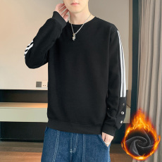 批发秋冬加绒情侣圆领卫衣套头纯棉青年学生三条杠排扣宽松男女款打底