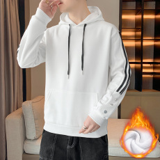 批发纯棉加绒秋冬款连帽卫衣男女排扣三条杠公版宽松休闲运动外套情侣