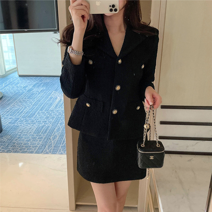 Navy collar foreign style small fragrant style short jacket for women  autumn Korean version small slim temperament tweed top