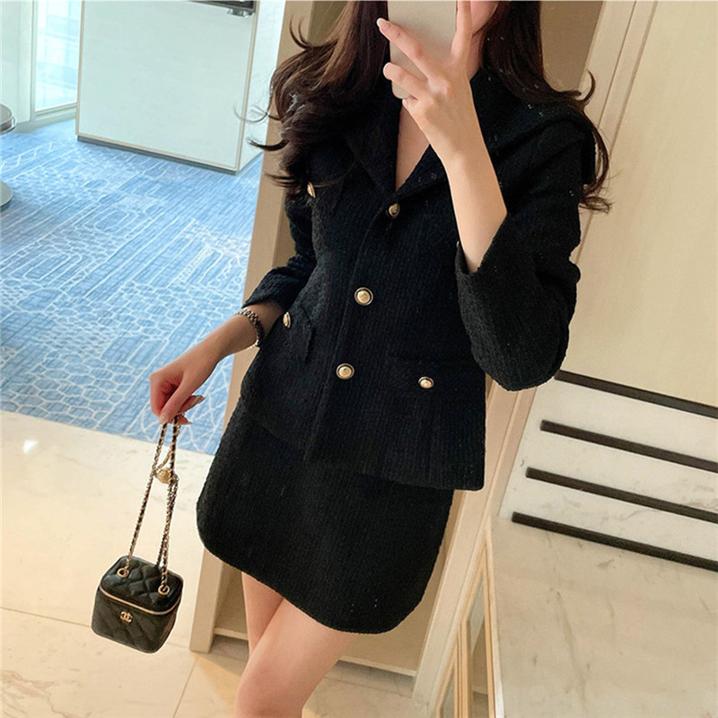 Navy collar foreign style small fragrant style short jacket for women  autumn Korean version small slim temperament tweed top