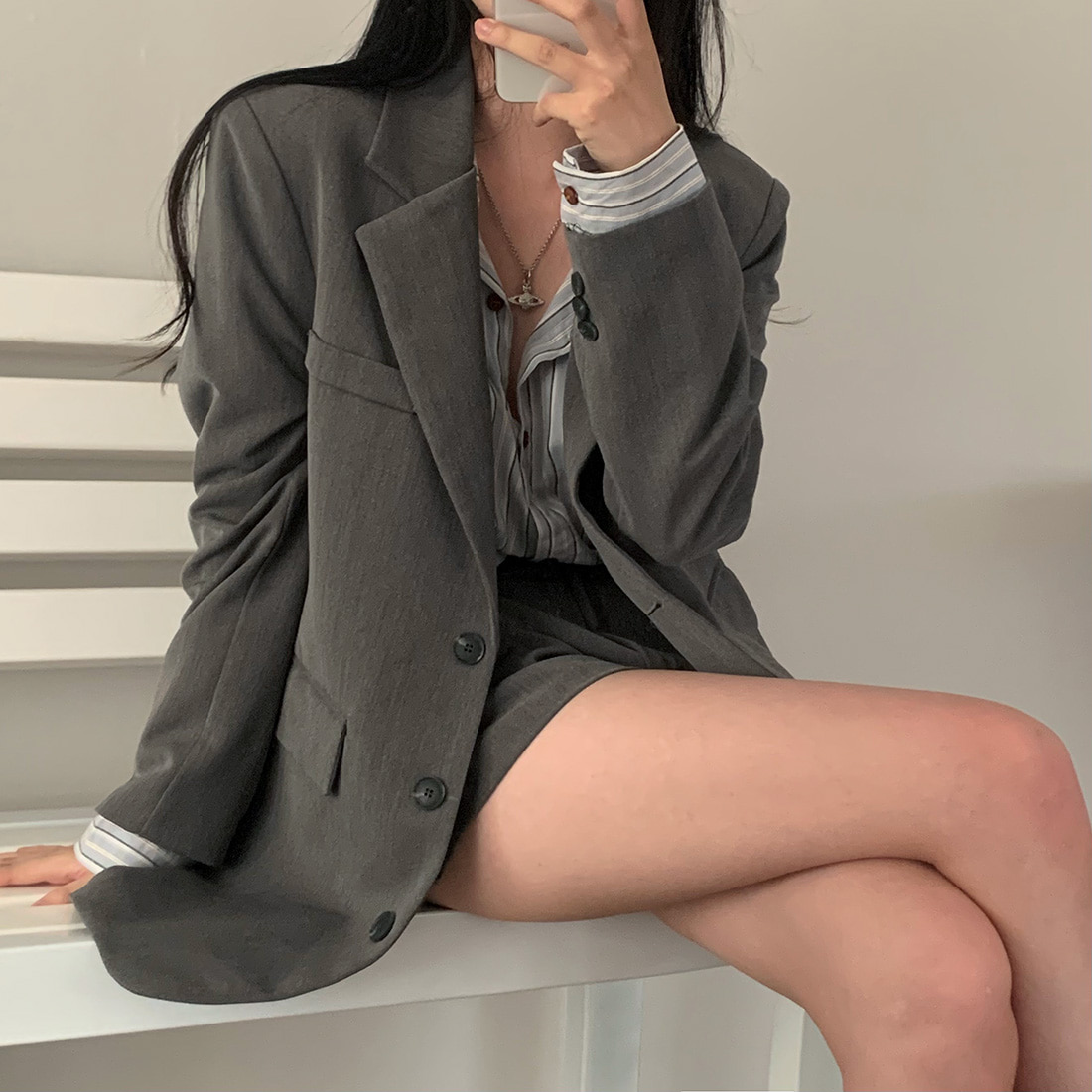 Korean chic temperament single-breasted loose fit long-sleeved blazer women's suit