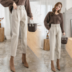 批发加绒直筒裤女<b class='q'>高腰</b>秋冬新款显瘦九分萝卜裤加厚毛呢烟管裤哈伦裤子