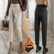 批发加绒直筒裤女<b class='q'>高腰</b>秋冬新款显瘦九分萝卜裤加厚毛呢烟管裤哈伦裤子