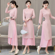 批发改良版<b class='q'>旗袍</b><b class='q'>新款</b>2026<b class='q'>新款</b>少女复古气质连衣裙粉色长袖茶服秋季古法