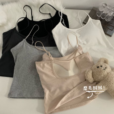 批发实价实拍 白色磨毛加绒吊带背心韩版带胸垫修身短款内搭打底上衣