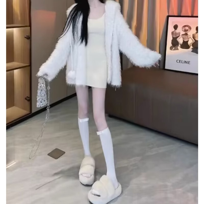 溫柔軟糯慵懶風針織開衫外套女2023新款秋季富家千金連帽毛衣外套