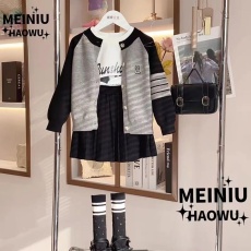 批发女童秋季条纹针织开衫2024<b class='q'>春</b>秋新款儿童洋气时髦毛衣女宝宝上衣潮