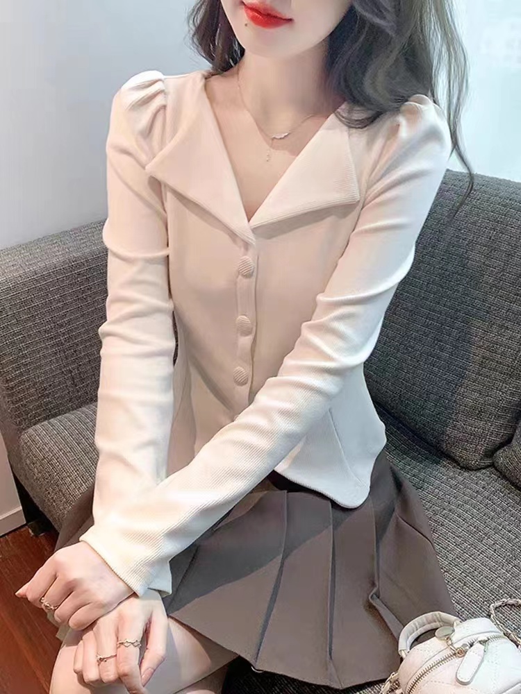 MY1155# v领正肩针织衫女新款修身显瘦洋气别致小衫长袖上衣女裝貨源服裝批發