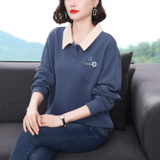 批发中老年女装polo领<b class='q'>卫衣</b>长袖T恤妈妈秋装新款洋气时尚大码翻领上衣