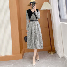 批发官图#捻丝乱麻娃娃领大翻领显瘦<b class='q'>连衣裙</b>赫本风高级感长袖裙子