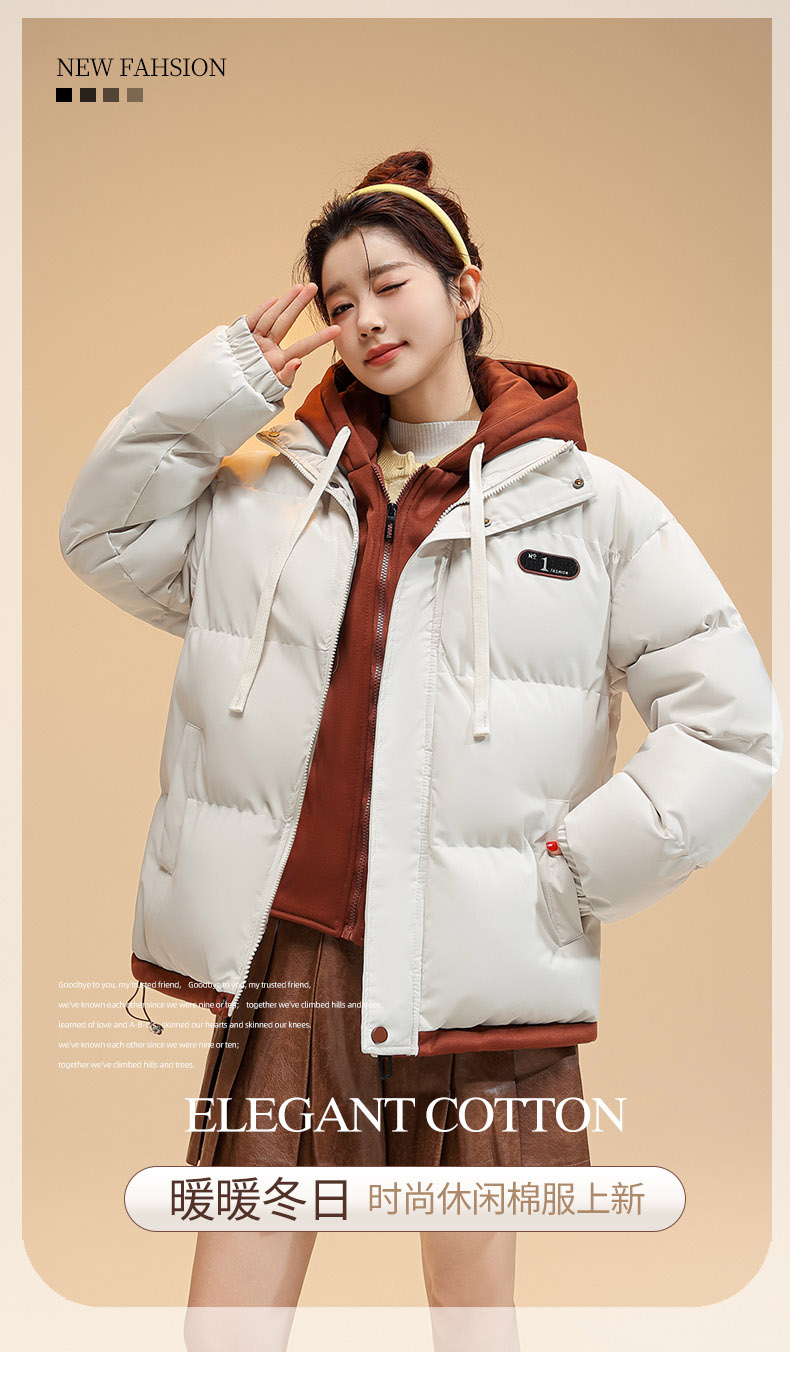 Real shot of high street oversize cotton coat for women winter new student fake two pieces thickened cotton coat casual retro cotton jacket