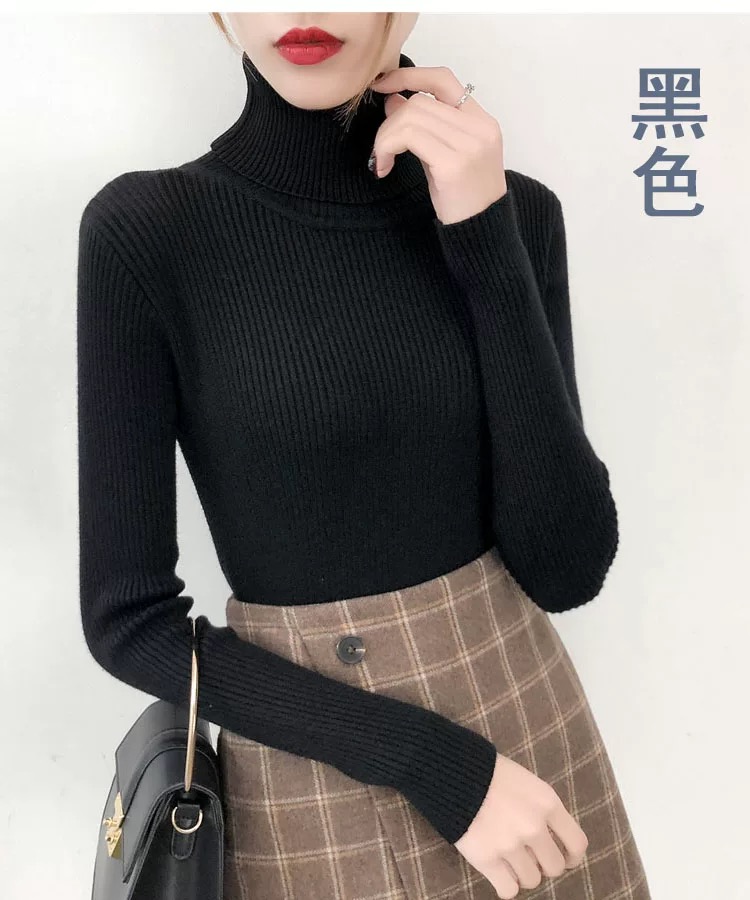 早秋新款黑色高領針織打底衫冬季內搭女士毛衣修身百搭外穿上衣服