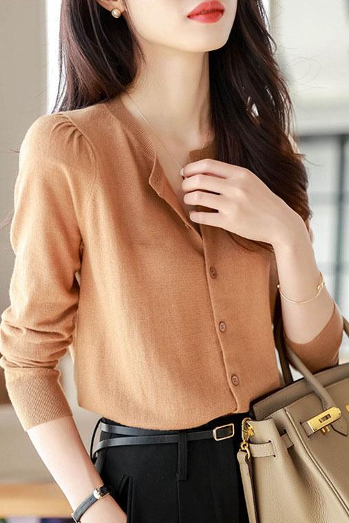 New Autumn and Winter Round Neck Wool Cardigan Women's Solid Color Sweater Coat Loose Large Size Knitted Top Lazy Outerwear