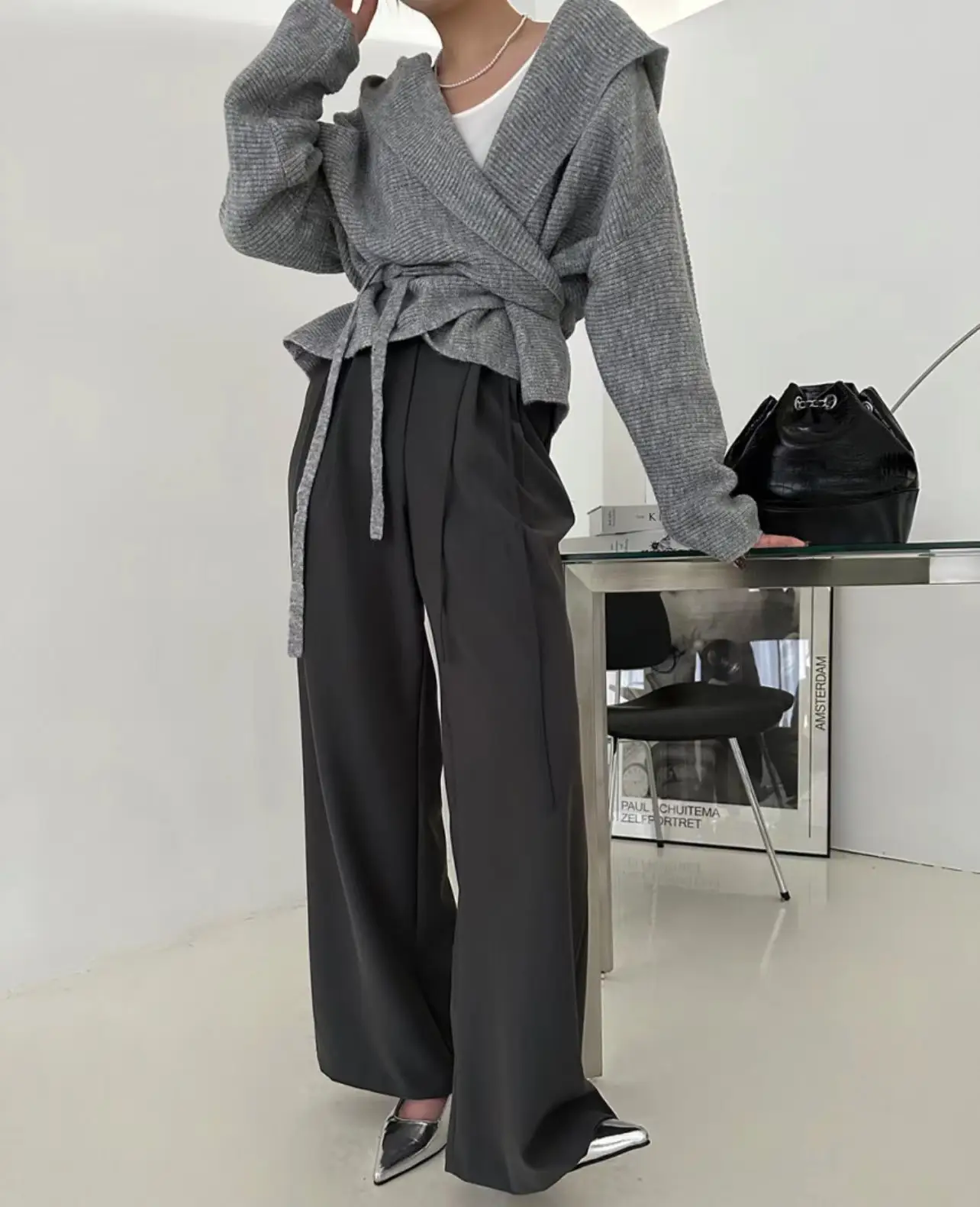 한국 스타일 빈티지 니트 조끼 상세 이미지 4