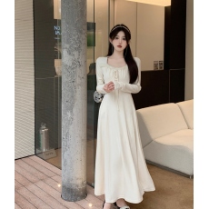 批发实拍 大码女装2025秋冬新款韩版甜美拼接毛毛大裙摆打底连衣裙
