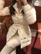 气质奢华 韩国Chic棉服 系带修身面包服中长款外套 保暖韩版棉衣