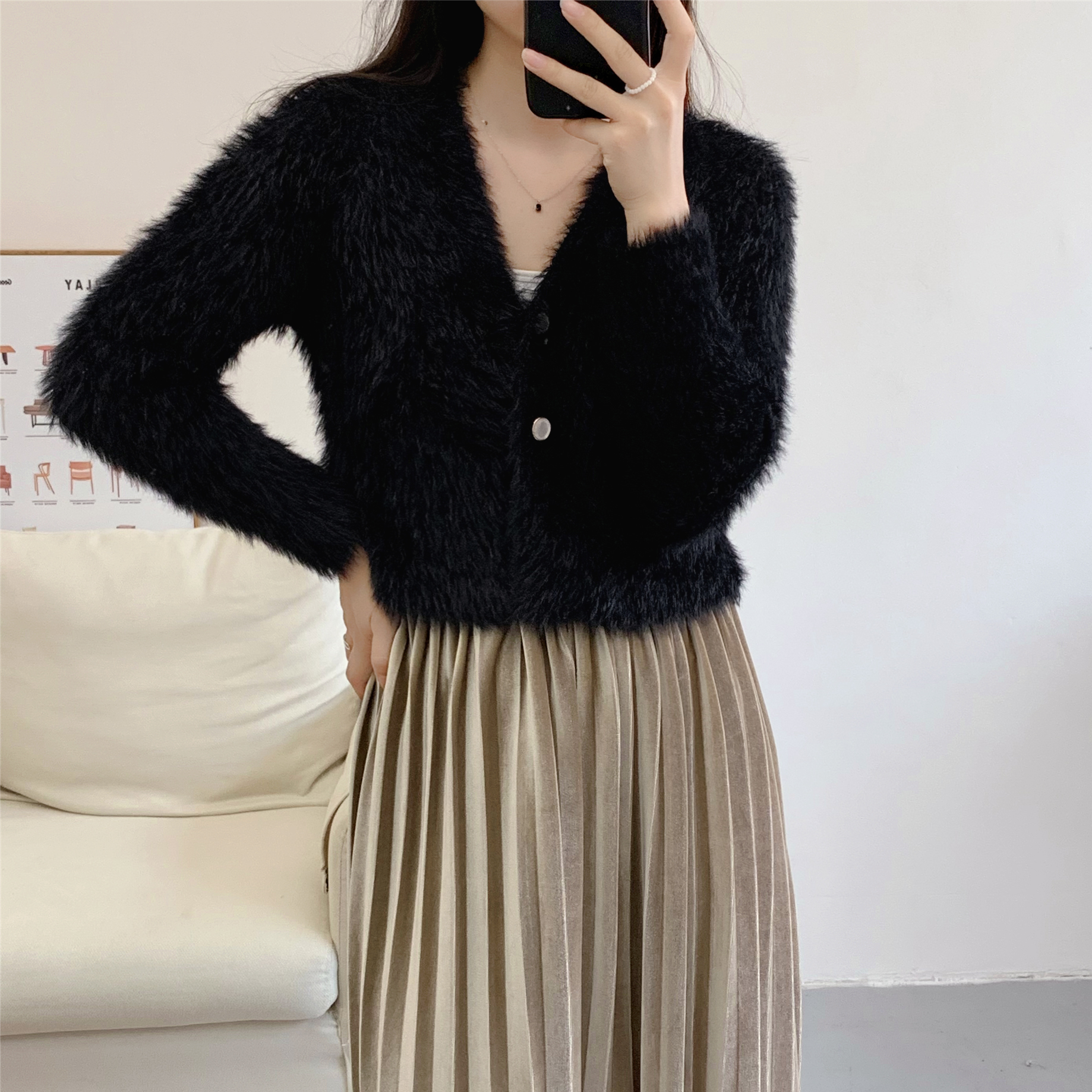 Autumn and winter French gentle mink plush coat temperament casual short sweater cardigan