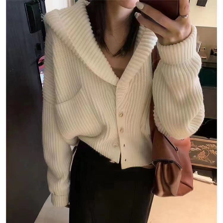 Korean chic autumn and winter hooded sweater jacket for women, lazy style, gentle and loose outer wear, chic short knitted cardigan