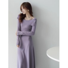 批发MZOMXO<b class='q'>韩国</b>一字肩毛衣裙时尚新款气质收腰显瘦长袖羊毛针织连衣裙