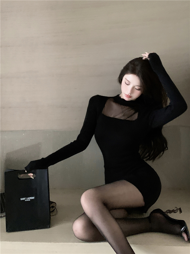 純欲性感黑色連衣裙春裝女2023年新款修身內搭打底辣妹包臀短裙子