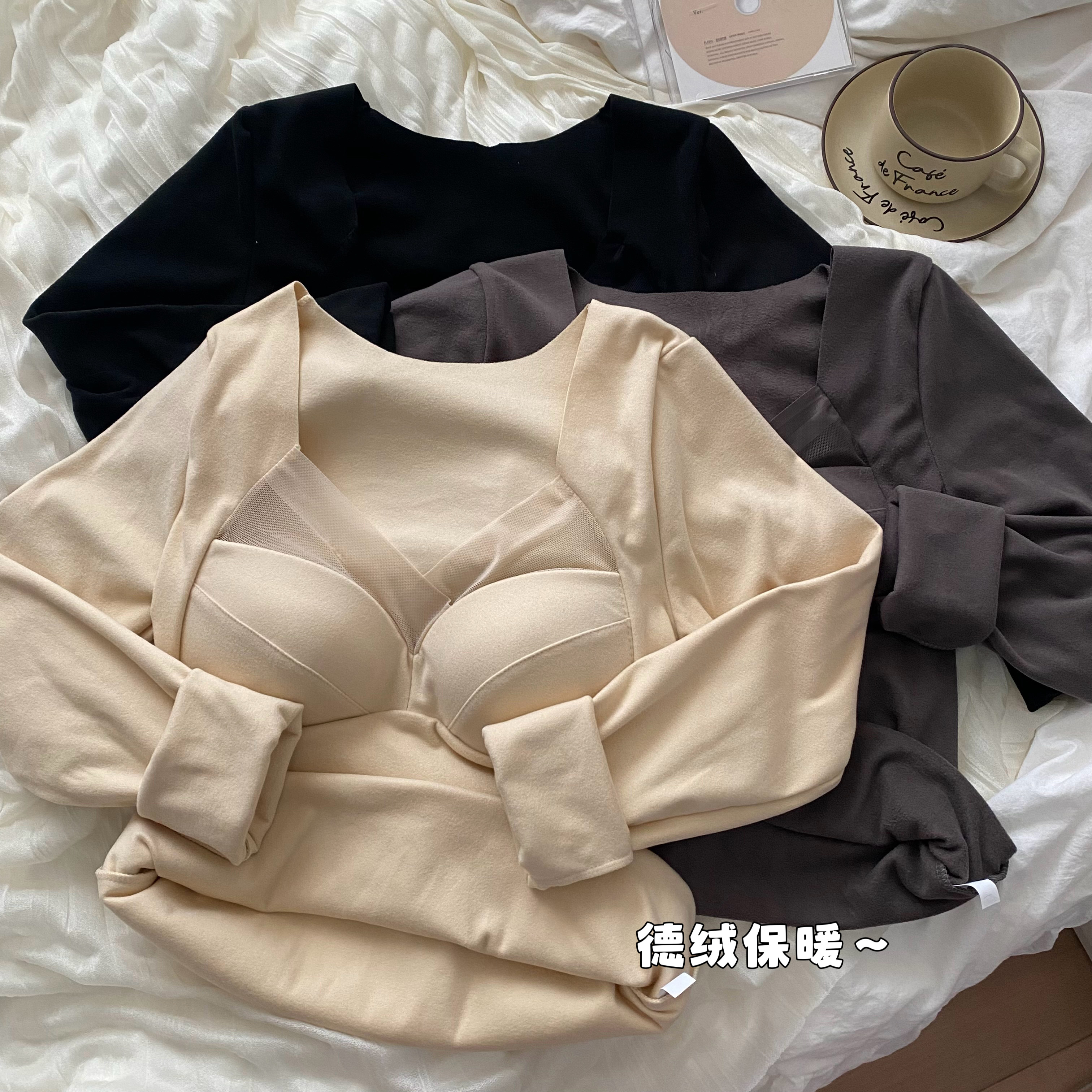 實拍~冬季韓版德絨修身保暖內衣女加絨外穿長袖T恤打底上衣