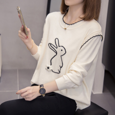 批发包芯纱2026年春秋新款假两件长袖针织衫<b class='q'>大码</b><b class='q'>女装</b>卡通提花毛衣