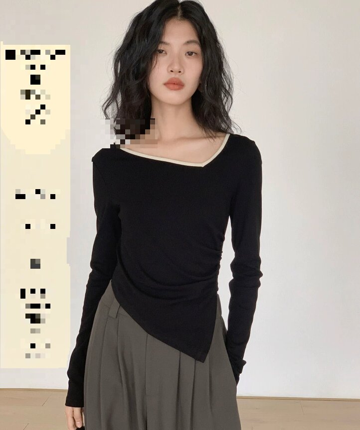 Black irregular long-sleeved T-shirt for women in autumn new design niche bottoming shirt top