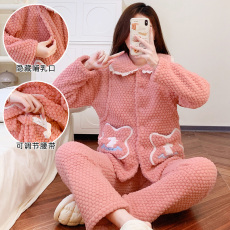 批发秋冬月子服睡衣法兰玫瑰绒厚哺乳衣加肥加大码产妇喂奶衣月子服