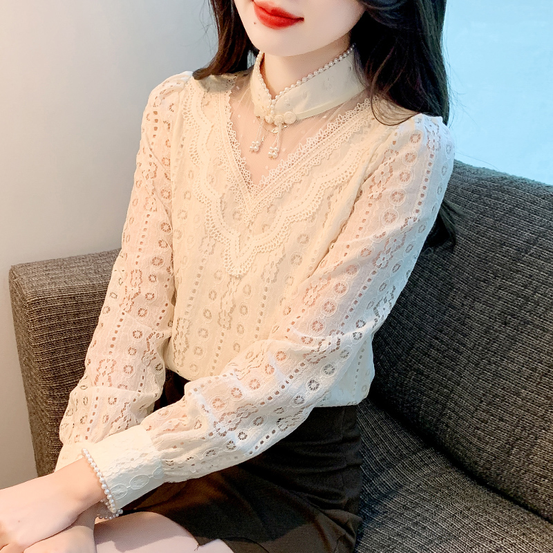 실사 2026 가을 새로운 새로운 국풍 레트로 개선 치파오 맨위 깃털 실 레이스 셔츠 맨위