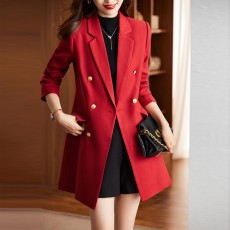 批发黑色中<b class='q'>长款</b>西装外套女2026春秋新款高级感修身女士休闲小西服风衣