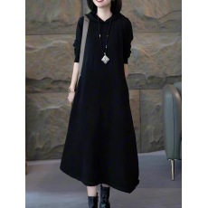 批发2025秋冬新款连帽卫衣连衣裙遮肉显瘦中长款百搭时尚休闲打底裙子