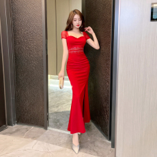 批发夜总店性感连衣裙低胸紧身显瘦包臀开叉长裙晚礼服夜场裙子工作服