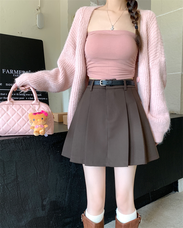 Actual shot ~ New autumn and winter hot girl pleated skirt women's high-waist slimming A-line anti-exposure short skirt