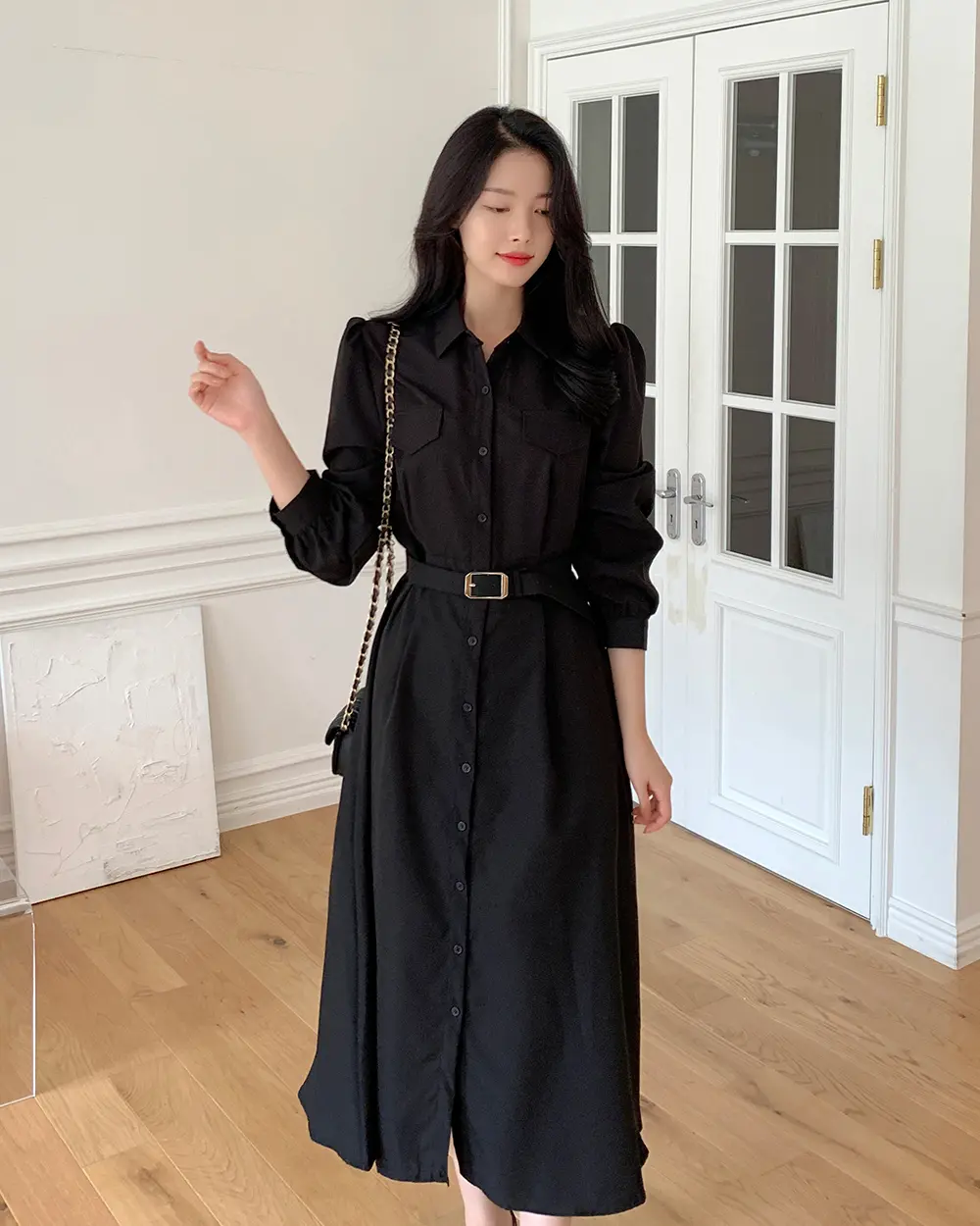 프렌치 감성 타이 끈 셔링 원피스 상세 이미지 31