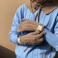 批发美拉德ins 冬日毛线触屏手套冬季保暖女手套针织五指手套