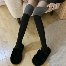 批发实拍不减 过膝<b class='q'>袜</b><b class='q'>女</b>秋冬拼色中<b class='q'>筒</b>袜子黑灰拼接长<b class='q'>筒</b>大腿<b class='q'>高</b><b class='q'>筒</b>小腿<b class='q'>袜</b>