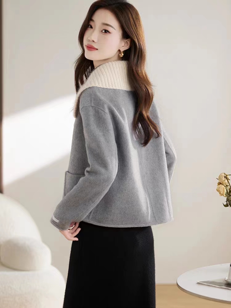 2026 가을 겨울 새로운 한 부서 폴로 칼라 연령 감소 양면 양모 코트 여성 짧은 작은 키 양모 울 코트
