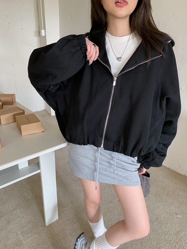 Actual shot of simple loose batwing sleeve casual hooded jacket